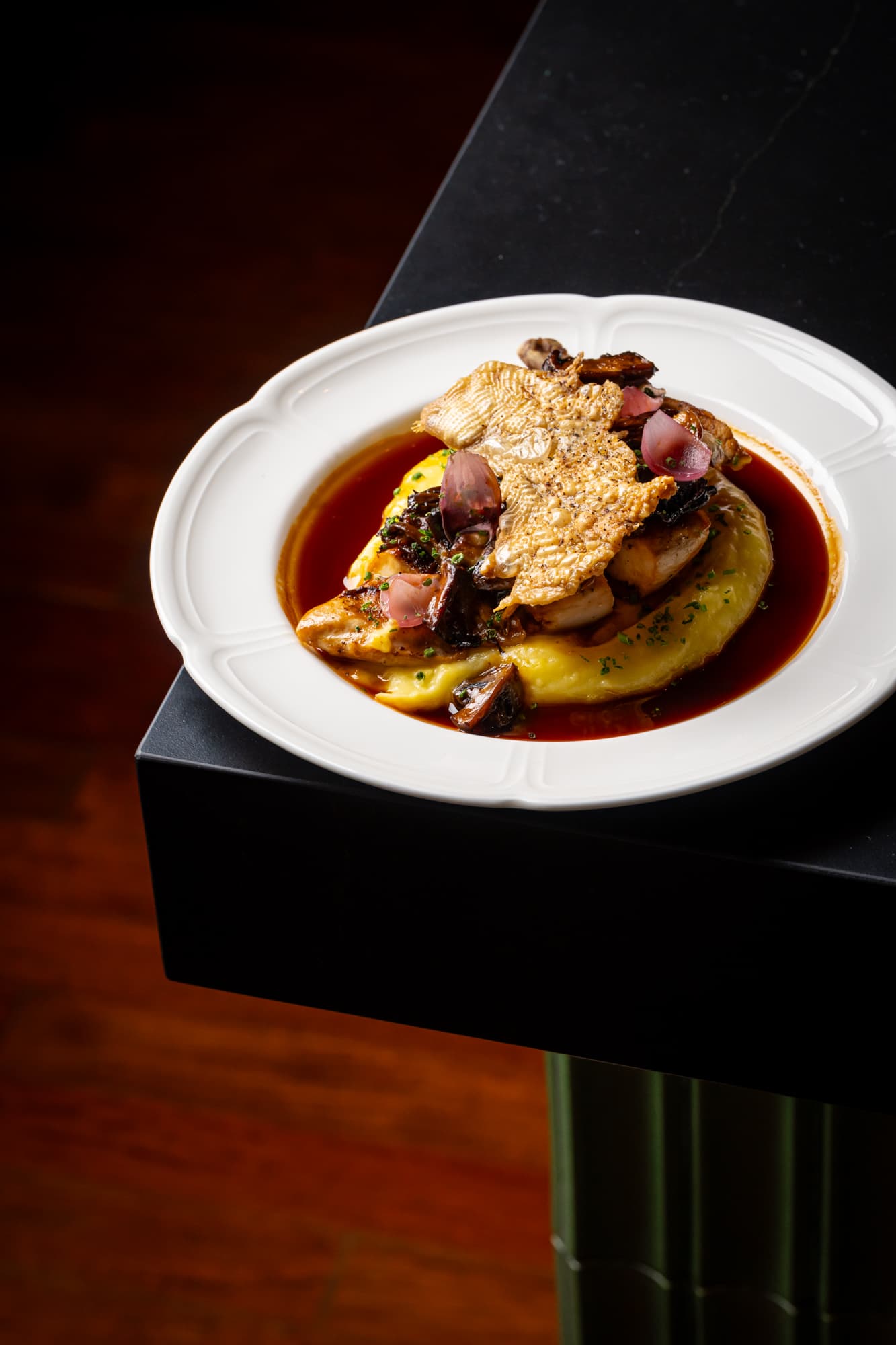 Roasted chicken on creamy mash with red wine jus at The Berczy Tavern