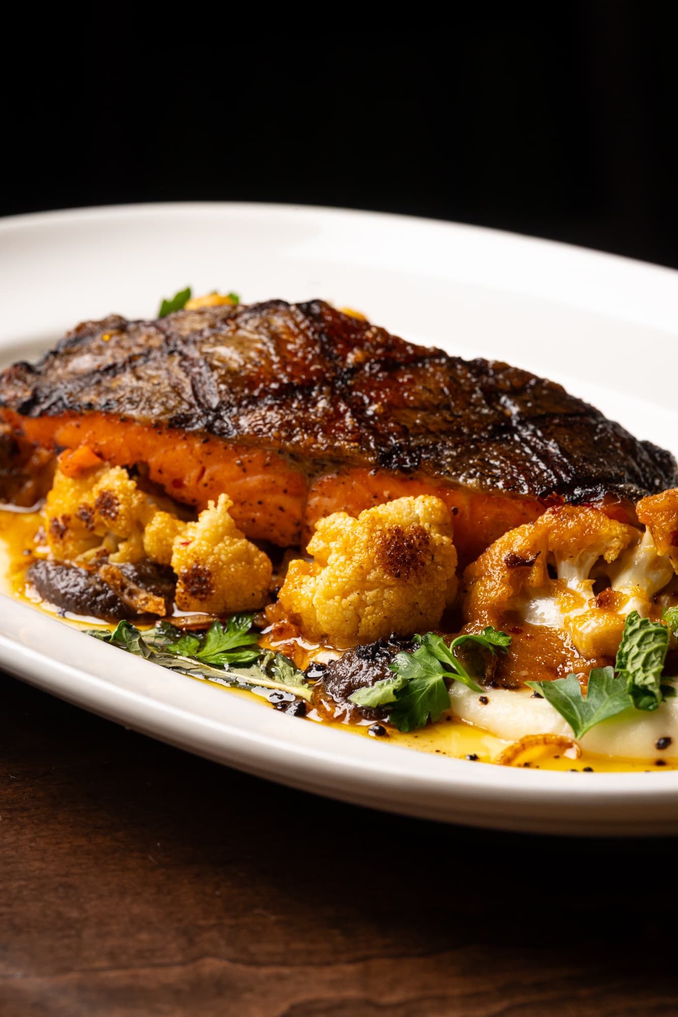 Pan-seared salmon with roasted cauliflower at The Berczy Tavern